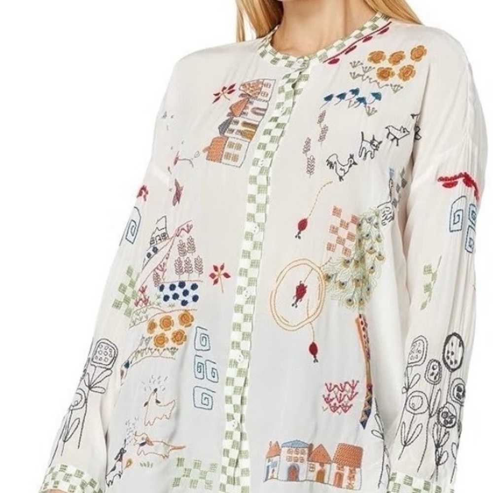 Johnny Was Cartagena Embroidered White Blouse